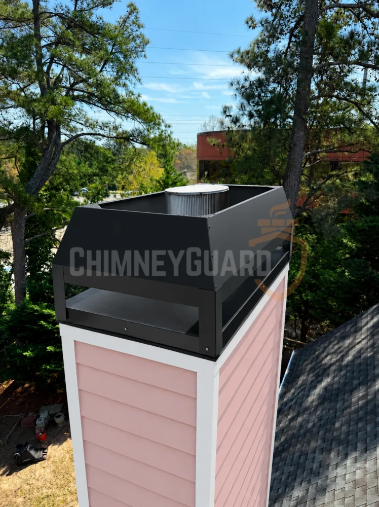 Black cap on a finished painted chimney