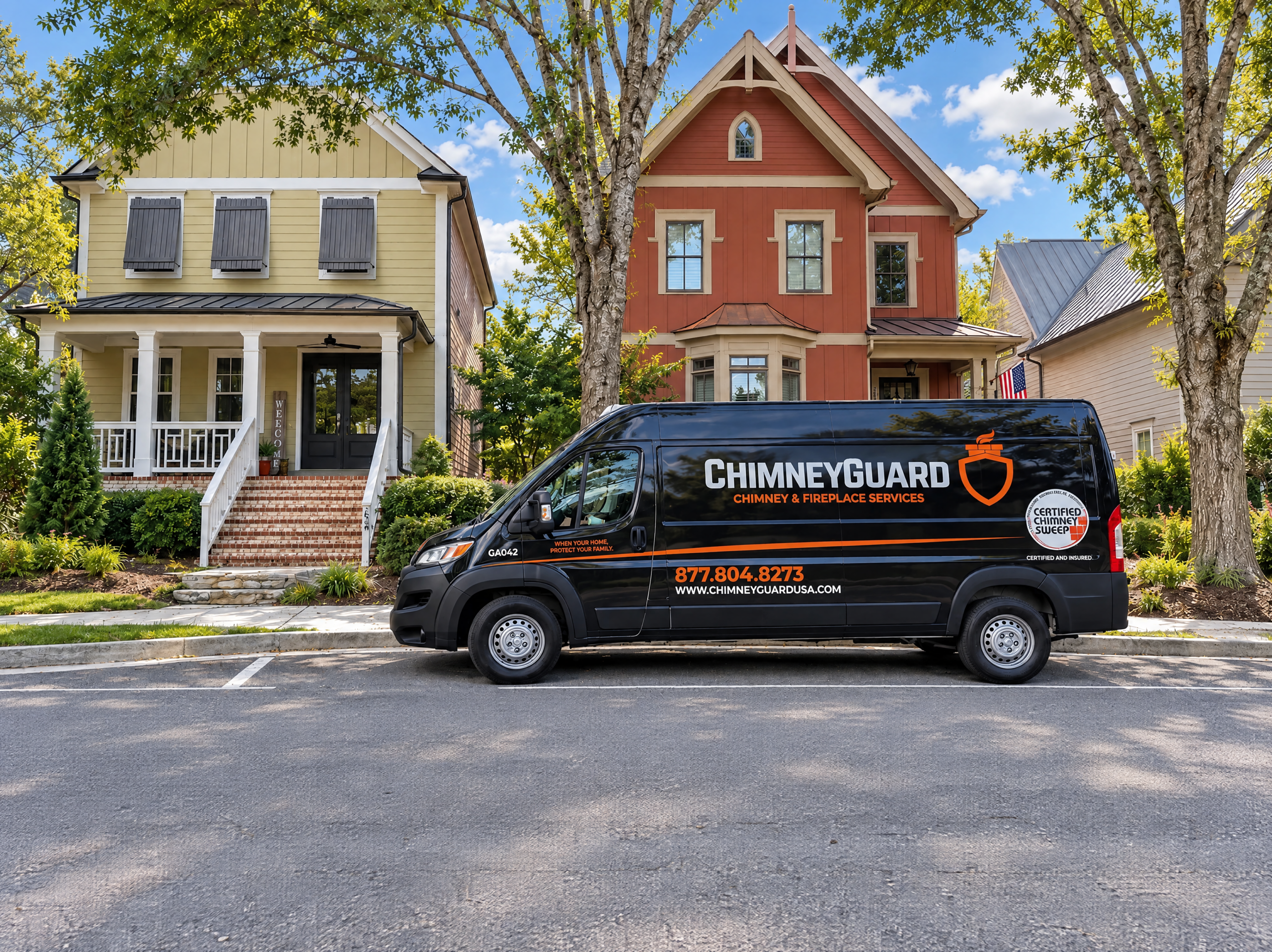 Careers 1 Black ChimneyGuard service van parked along a residential street